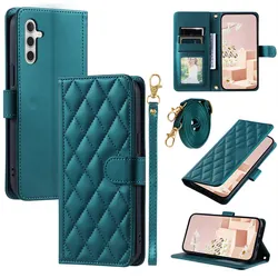 Premium Flip Leather Phone Case with Lanyard and Wallet Card Holder - Galaxy A37 (Deep Green)