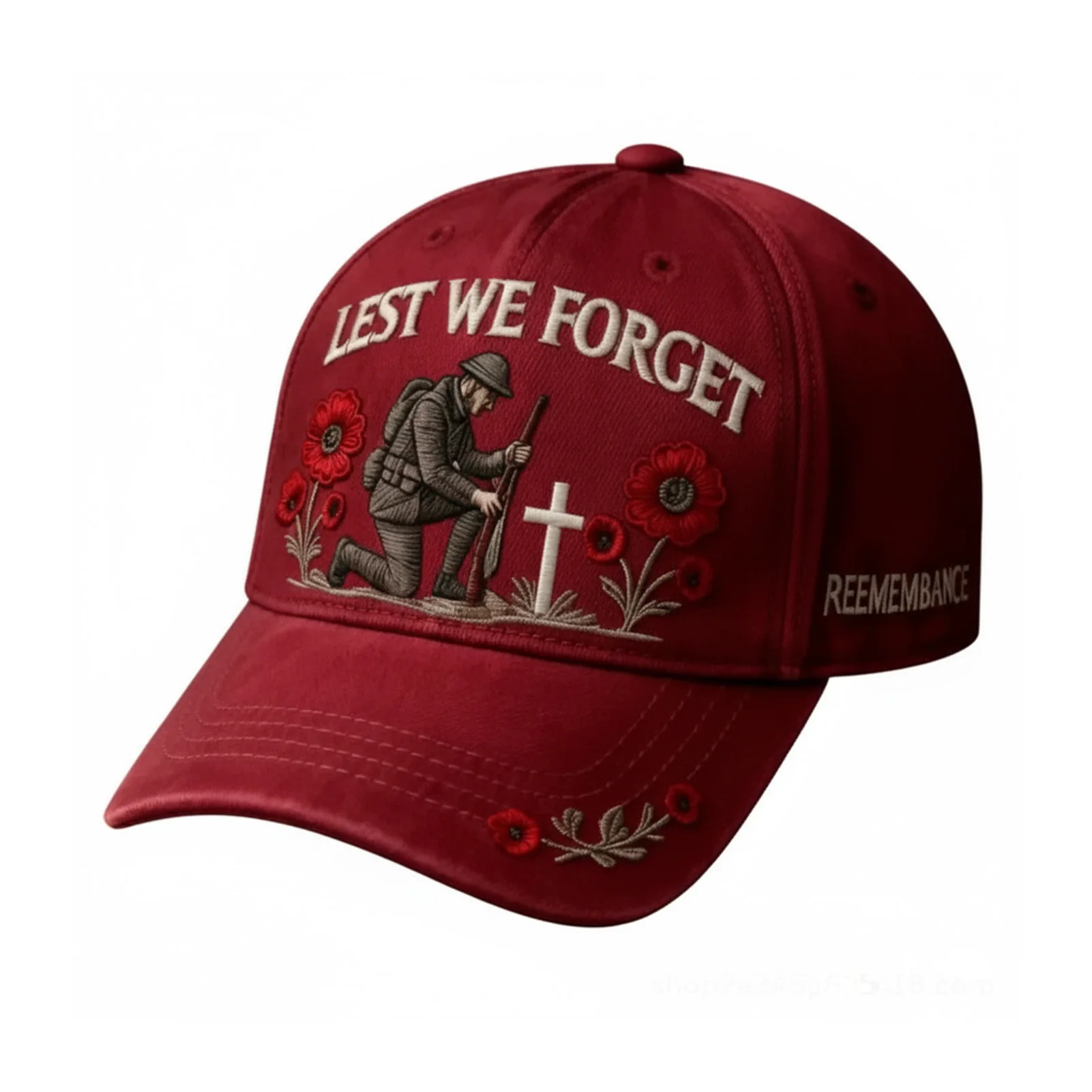 Helden-Gedenkmütze mit 3D-gesticktem Soldatenkreuz und Mohn, verstellbare Baseballkappe für Veteranen, Erinnerung, patriotisches Geschenk – Detail 1