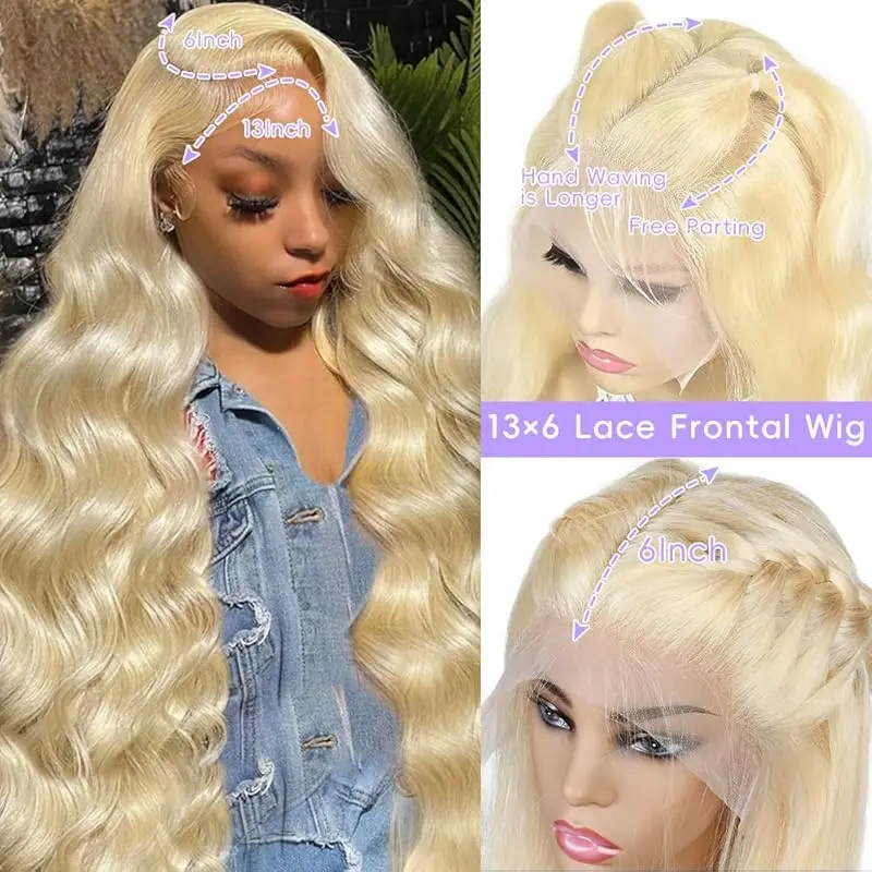 613 Blonde Body Wave 13x6 HD Lace Frontal 100 Human Hair Wigs 38 Inch Honey Colored Lace Closure Front Wigs for Women