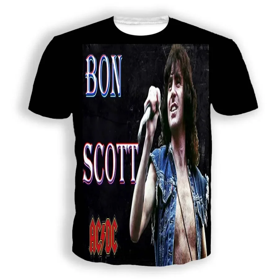 thumbnail image 1 of Camiseta de manga corta con estampado 3D del cantante de rock clásico Bon Scott para hombre y mujer, estilo hip hop, estilo Harajuku, unisex, 1 of 5