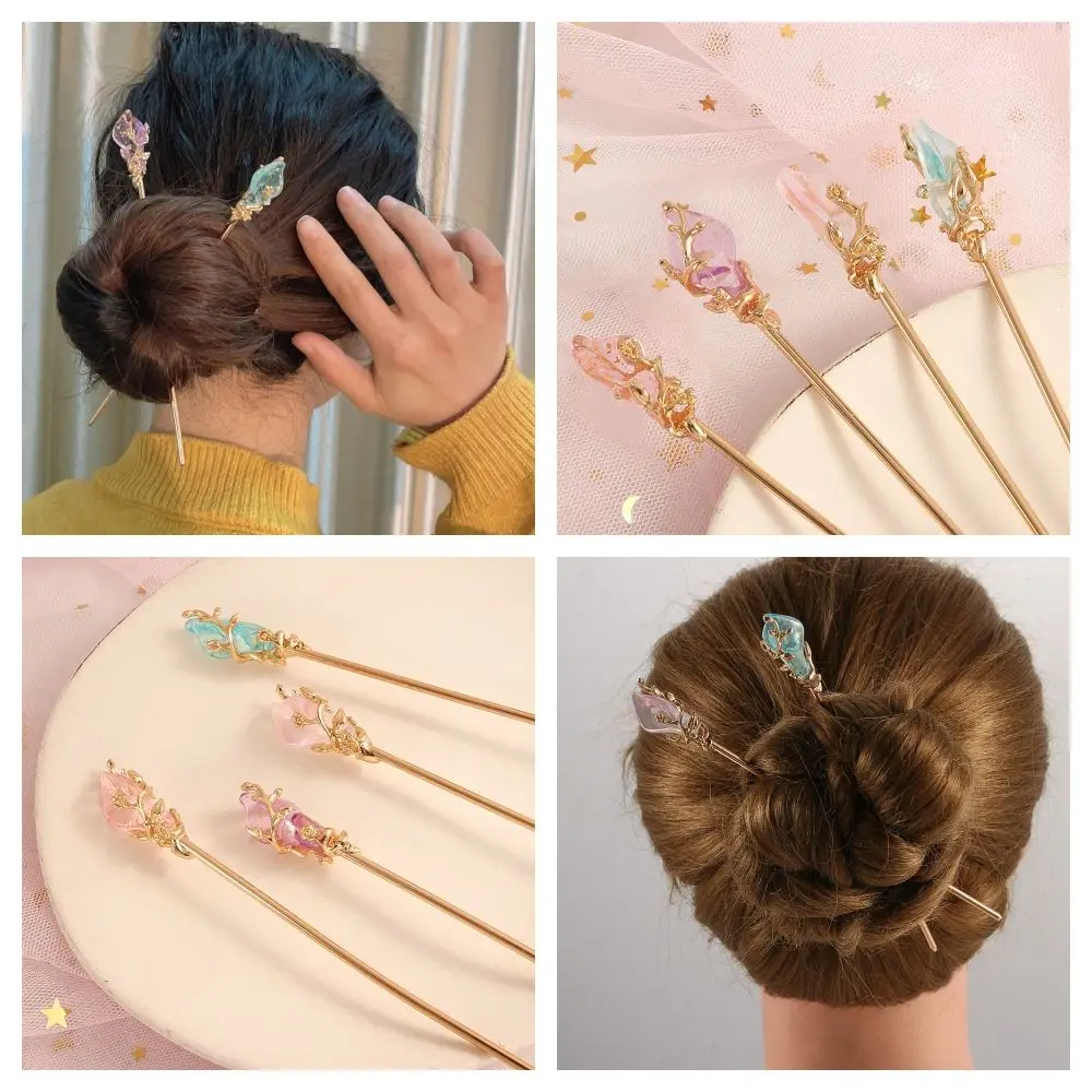 

Китайские старинные Красочные Бриллиантовые палочки для еды, Классическая винтажная металлическая шпилька для волос, деликатные аксессуары для волос Hanfu для женщин