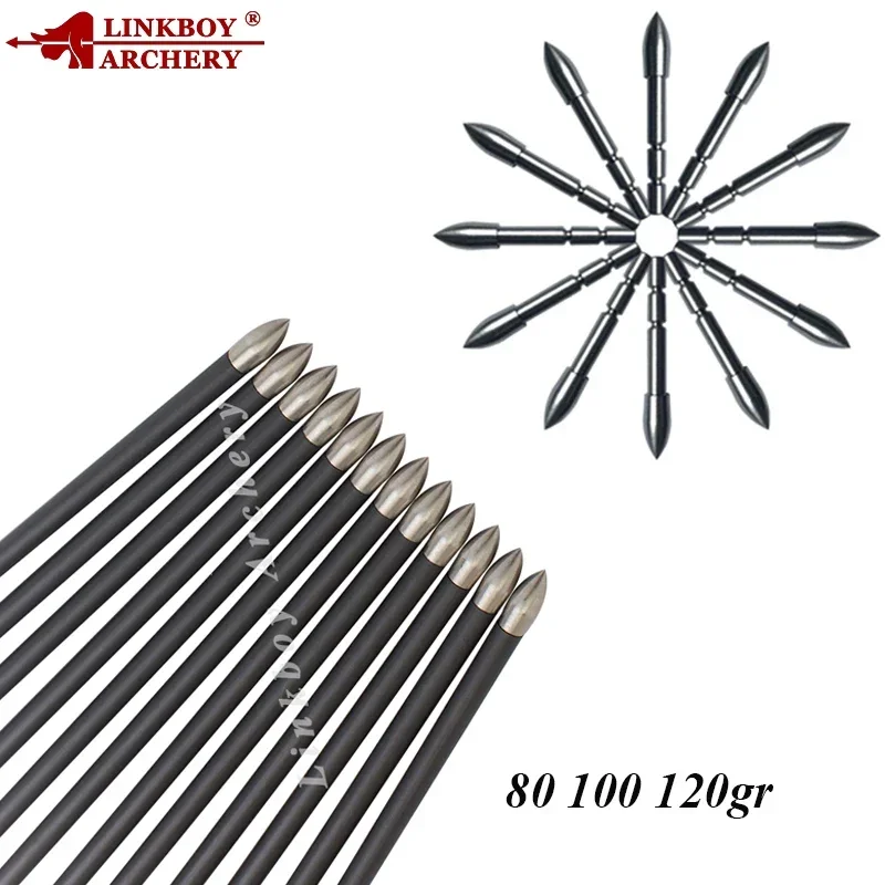 Linkboy Archery Insert ID4.2mm Carbon Arrows Shaft 12pcs Arrowhead Target Point Tips 80gr 100gr 120gr 200gr for Practice Hunting archery arrowhead archery arrows