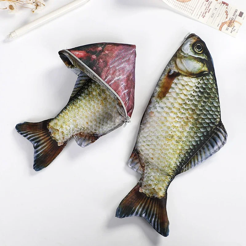 Pencil Case 1/2 Pcs Cute Fish-Shaped Pen Pouch Crucian Carp Design Student Fun Stationery Pen Storage Box