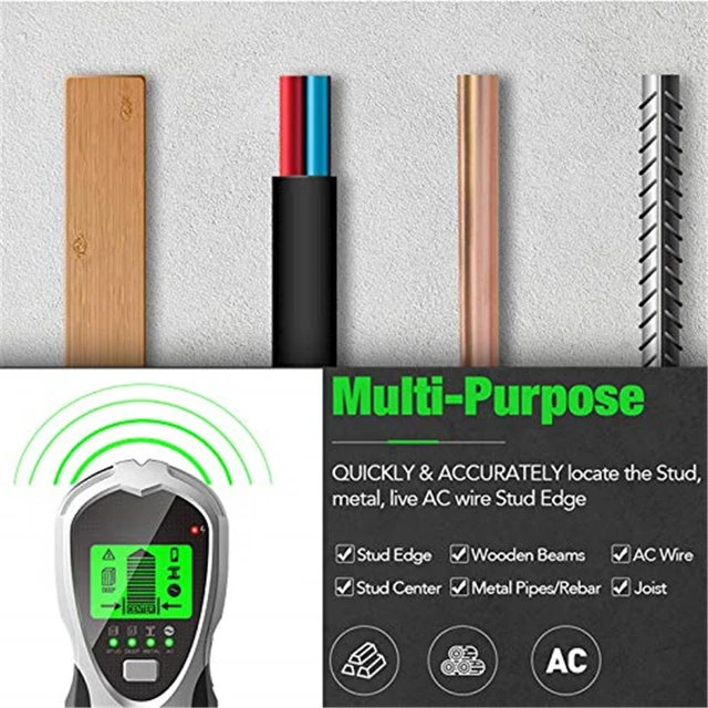 ▷🥇 distribuidor detector de pared multifuncional digital de metales,  madera, cables, tuberias pantalla lcd