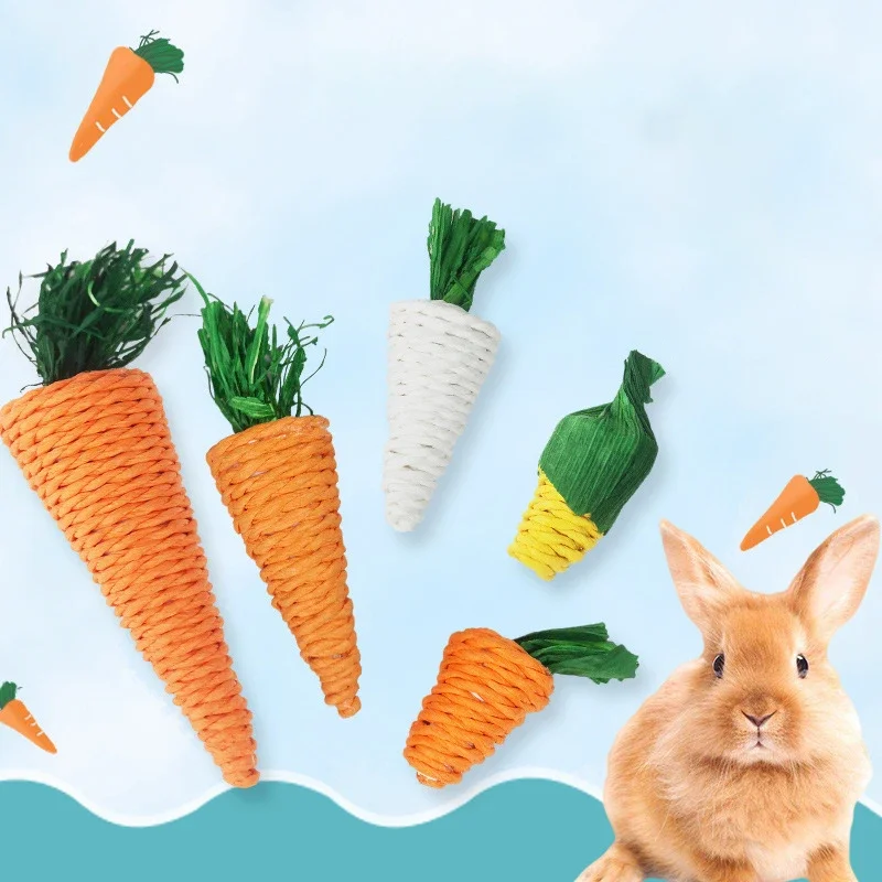 Pet Chew Toys Pet Toys Pet Teeth Grinding Toy Hamster Toy Hamster Rabbit Chew Toy Bite Grind Teeth Toys Corn Carrot Woven Balls for Tooth Cleaning Radish Molar Toys Pet Supplies 1pc