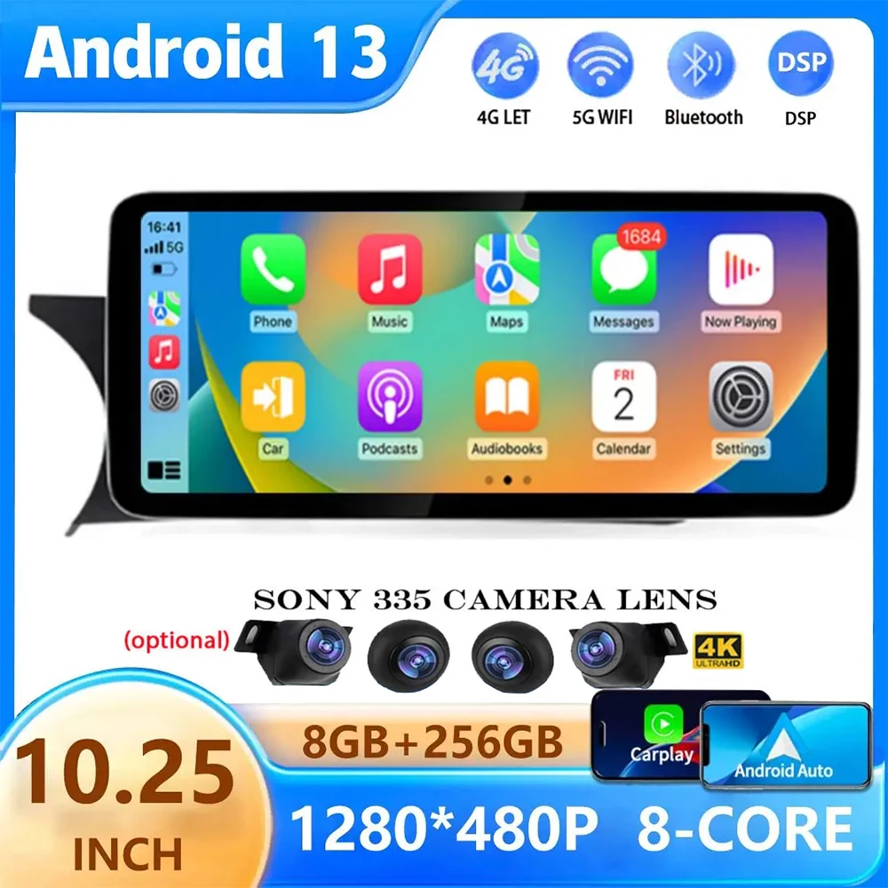 10.25 "Android 13 Per Mercedes Benz C Grado W204 2011 2012 2013 2014 Ntg 4.5 Sistema Autoradio Carplay Auto Stereo Gps Multimedia
