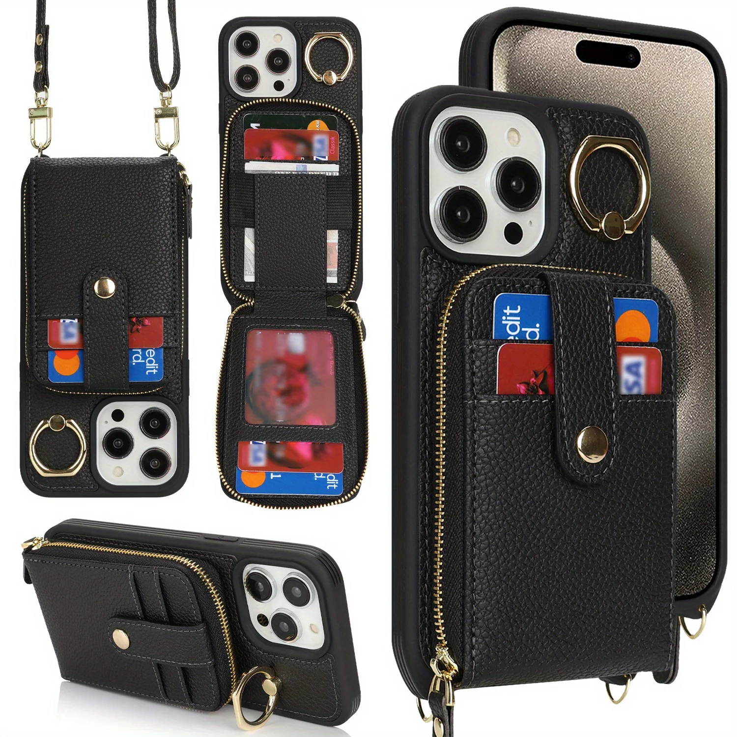 RFID Faux Leather Crossbody Zipper Wallet Phone Case with Large Card Slot Capacity