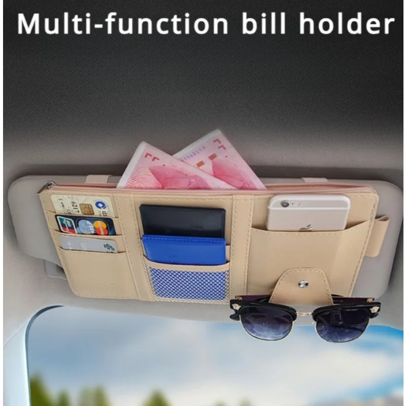 Car visor storage bag Card holder Glasses holder Multi-function ticket storage bag Leather car interior