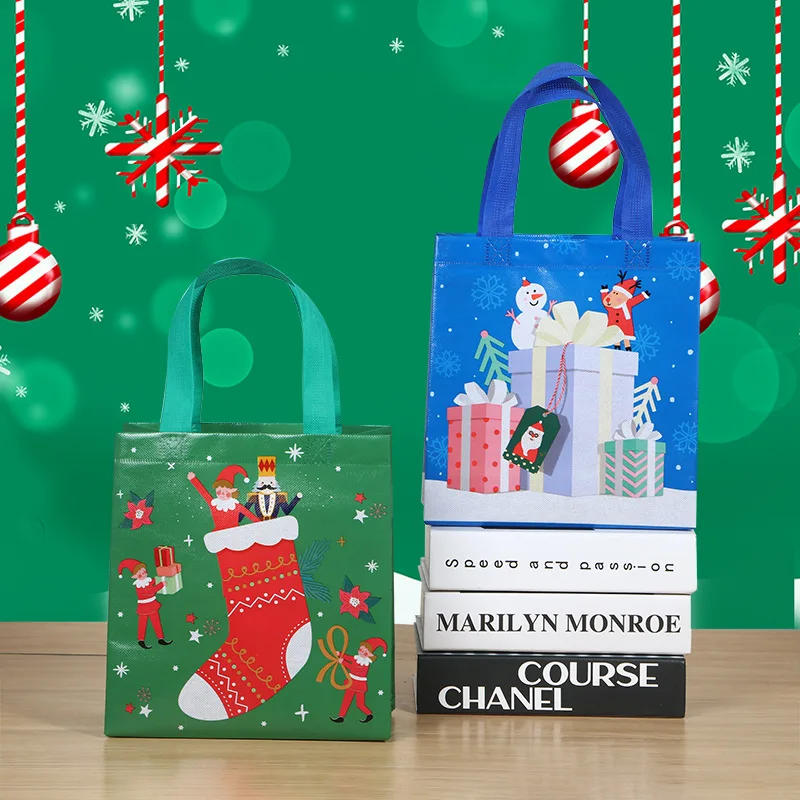 Christmas Gift Bags Cartoon Cute Santa Elk Snowman Printing Non Woven Handbag Hot Pressing Party Supplies Ornaments gift bags,christmas gift bags