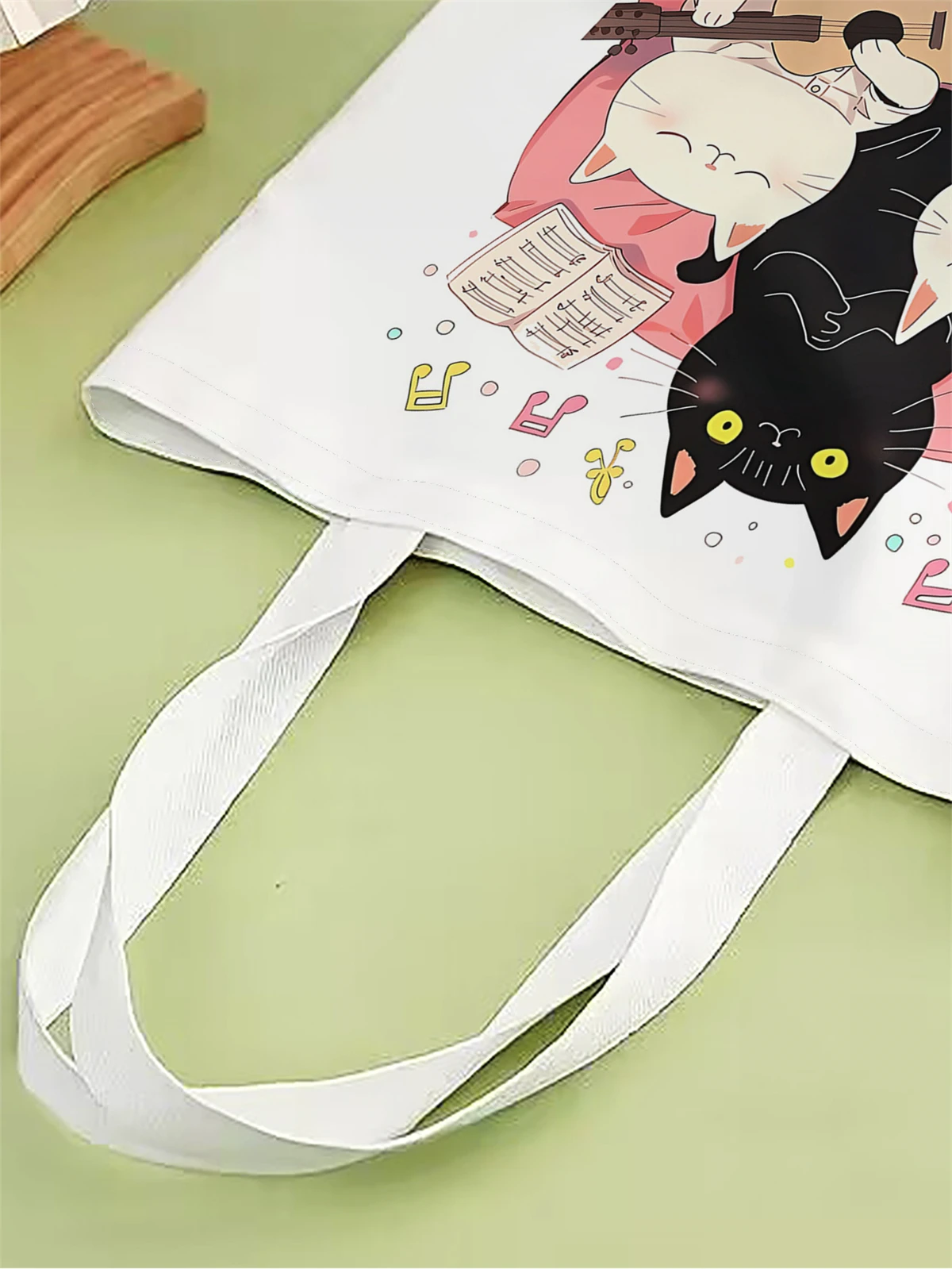 1pc,Music World Cat Handbag, Reusable Fashion Handbag, Multi functional Handbag, Printed Canvas Shopping Bag