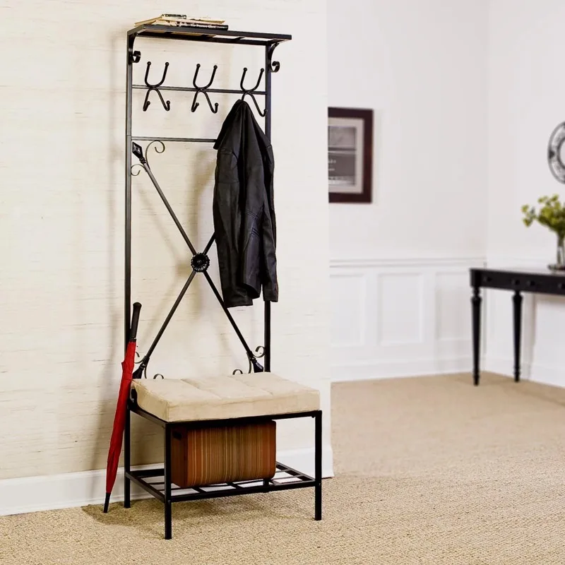 

Entryway Storage Rack / Bench Seat-Material:Metal,Size:24"W X 18"L X 72.5"H Home Organization and Storage Clothes Rack