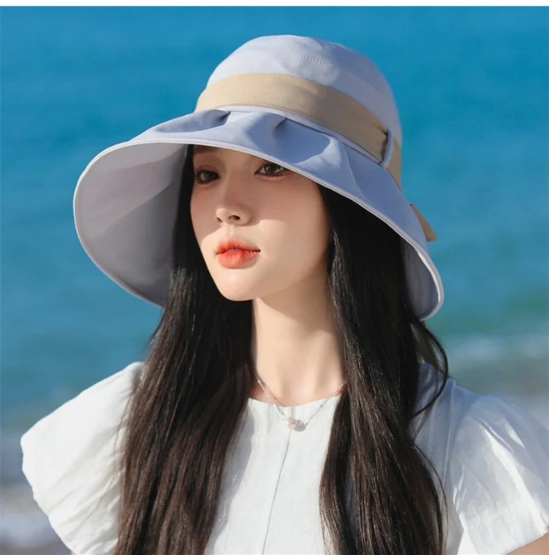 Fisherman Hat Women Summer Outdoor UV large brim sunscreen hat Korean solid color show face small sun hat beach