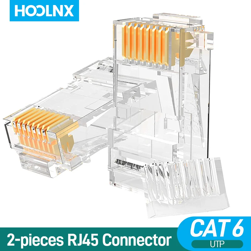 Hoolnx 2 Pezzi Connettore Rj45 Spine Modulari Cat6 Utp Stp 50U Gold Ethernet Ends Barra Di Carico Placcata Per Cavo Di Rete Lan 23-24 Awg