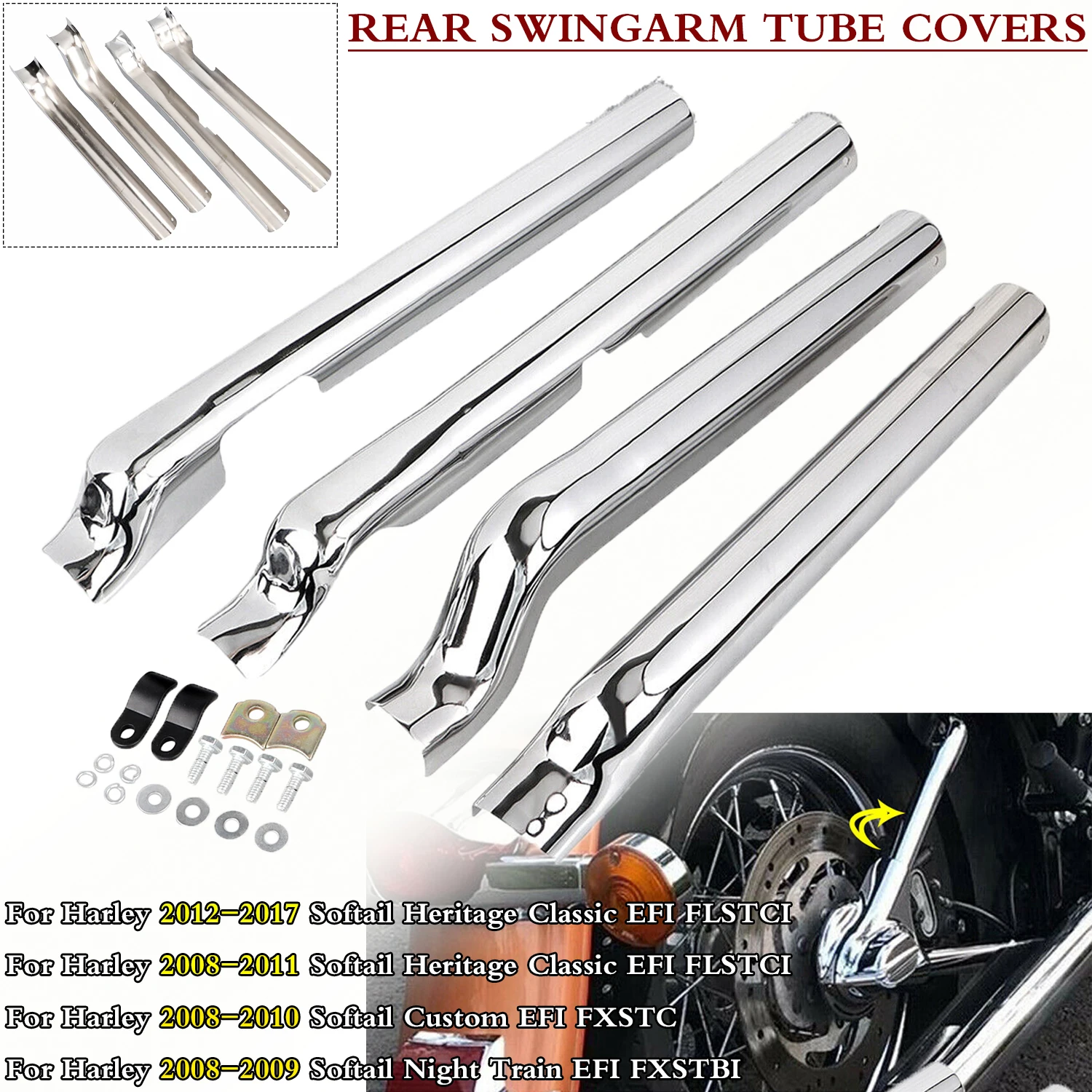 Chrome Motorcycle Rear Swingarm Tube Covers Fits For Harley 