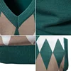 New Knitted Thread Men's Fashion Embroidery Color Matching V-neck Sleeveless Sweater Casual Lining Vest Men's Top 5