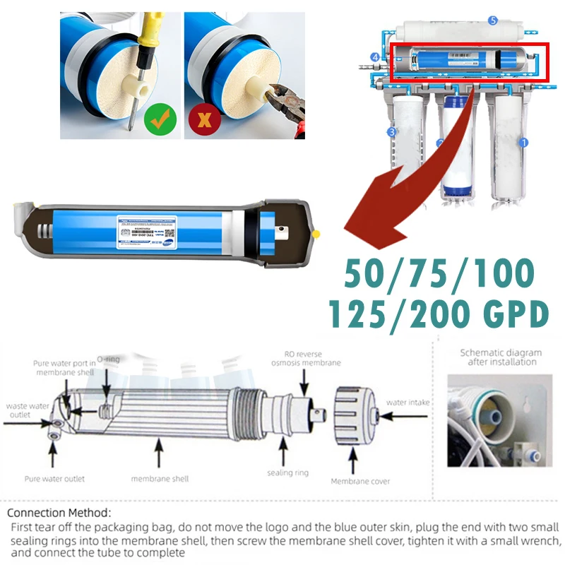 Faucet Water Filter Water Filter Cartridge Reverse Osmosis RO Membrane Household Replace Filter Purifier Water Drinking Treatment 100/125/150/400GPD