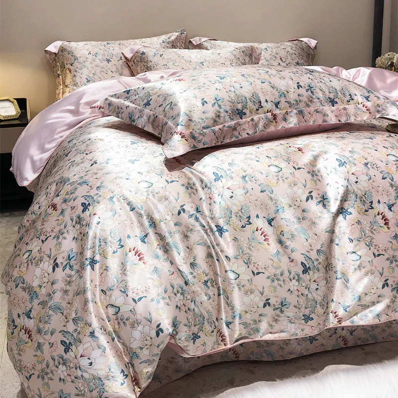 Luxury Blending Mulberry Silk Bedding Set with Duvet Cover Bed Sheet Pillowcase Double Couple Single Summer Blanket Cover Sheets 3