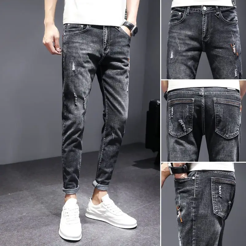 

Harajuku Fashion Korean Streetwear 2024 Spring Autumn New Men's Jeans Washed Slim Casual Denim Luxury Cowboy Pants for Men