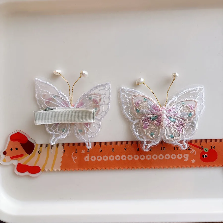 2pcs Antique Mesh Embroidery Pearl Butterfly Children's Hairpin Sweet Headwear Girls Kids Hair Accessories