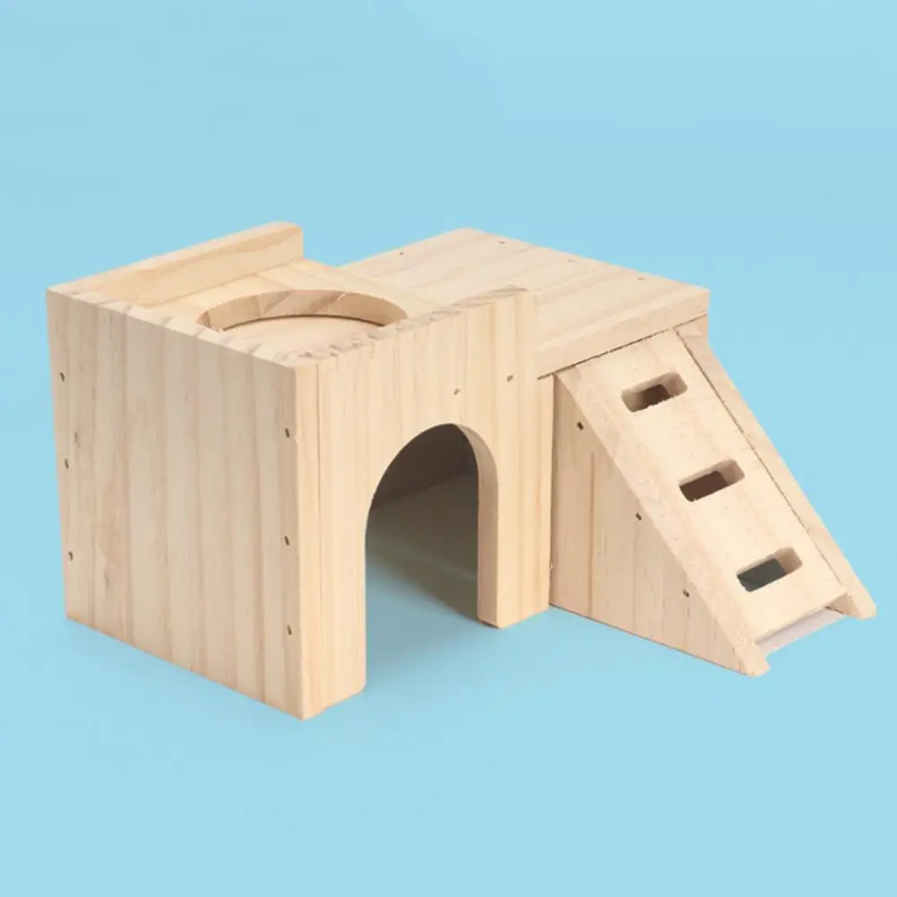 

Effective Ventilation Heat Dissipation Pet Toy Wooden Hamster House Toy with Wide Platform Climbing Stair for Entertainment