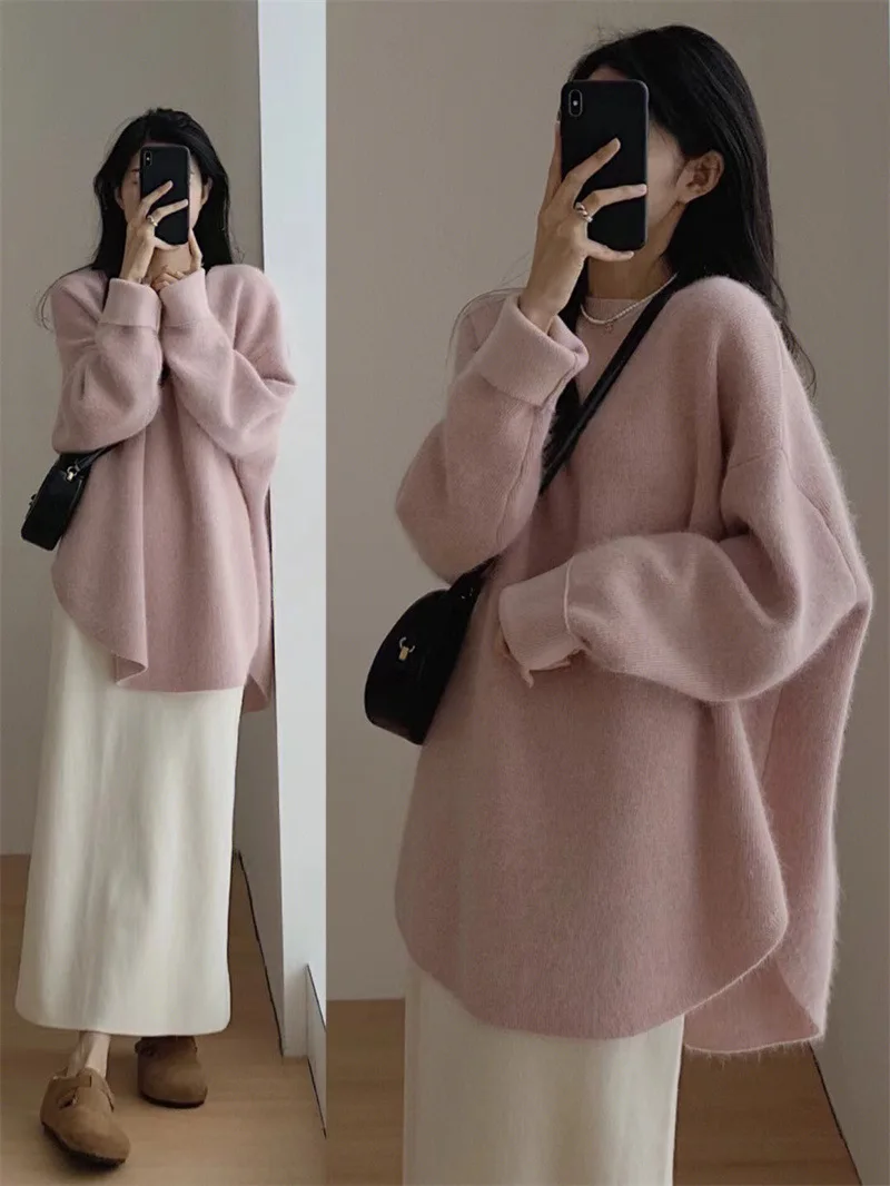

Solid Color Pullover Knitted Sweater for Women in Autumn and Winter Thickened Design Feeling Niche Loose and Lazy Style Clothing
