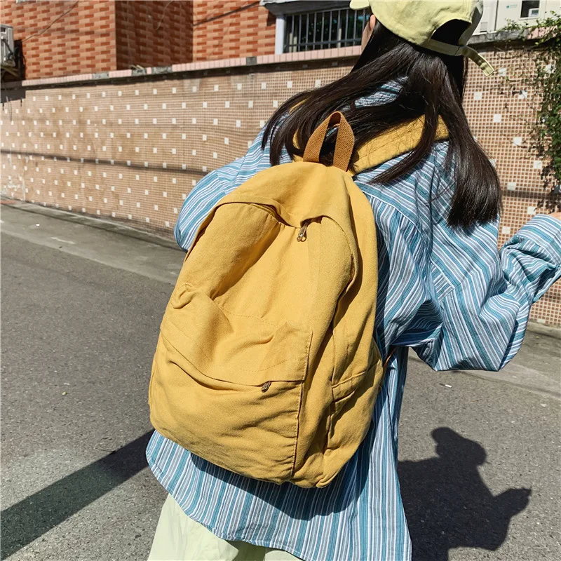 

Korean Retro Youth Girls Shoulders Backpack Solid Color Casual Washed Canvas Kawaii Backpack School Backpack for College Student