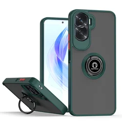 Enhanced Shockproof Armor Case with Matte Hard Back and Ring Stand Holder for Honor 90 Lite 5G (Dark green)