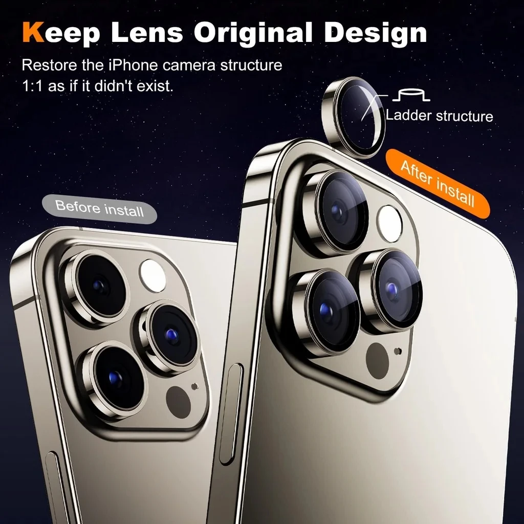Premium Metal Camera Lens Protector Set with 9H Tempered Glass – Original Color Finish