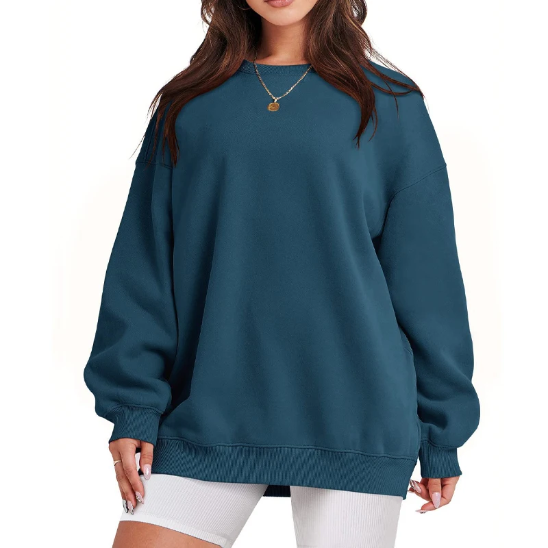 2023 Spring Autumn New Solid Color Round Neck Long Sleeve Sweatshirts Women Casual Loose Oversize Motion Pullovers All-match Top