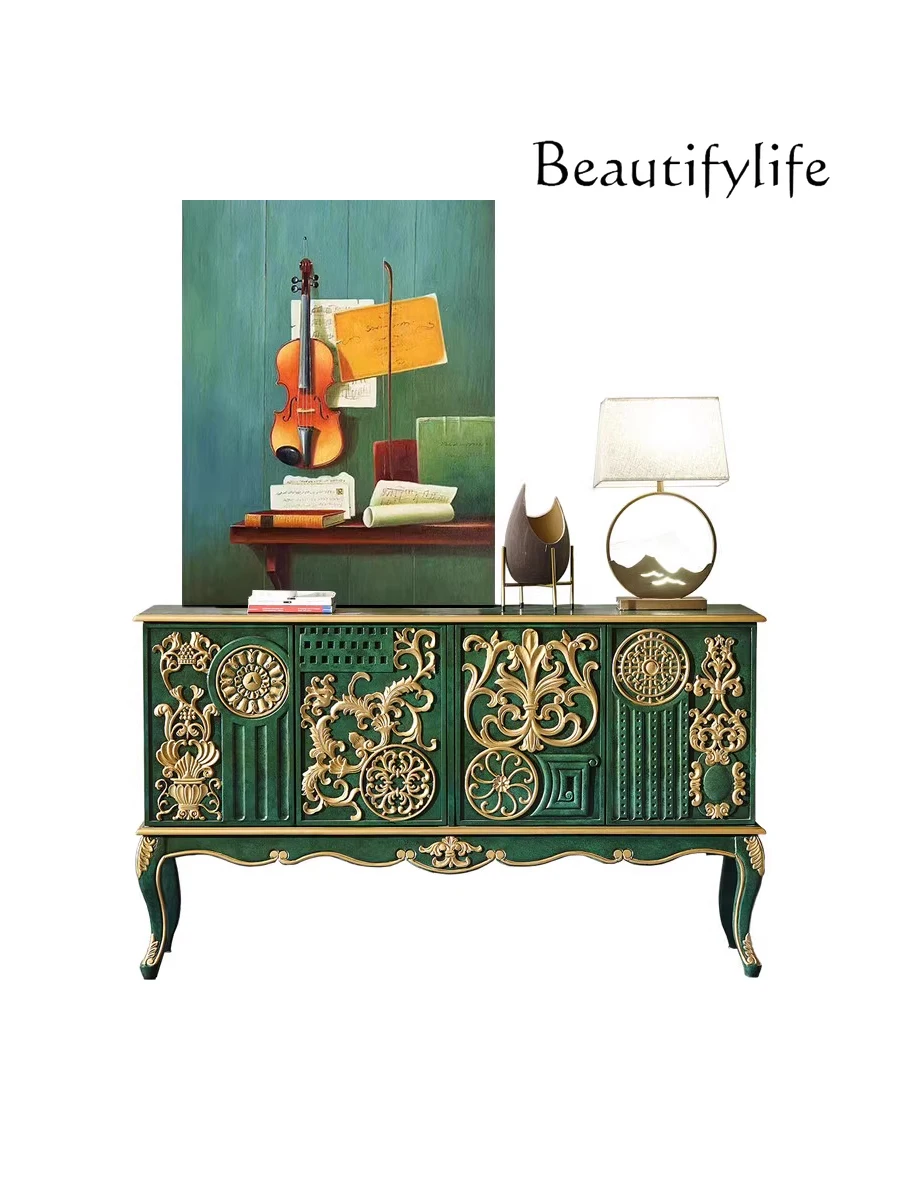 

American Hallway Entrance Affordable Luxury Style Solid Wood Partition Hall Cabinet European Entry Lux French Sideboard Cabinet