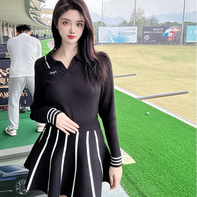 Autumn and Winter Golf Women's Sweater Elastic Comfortable Warm Long Sleeve Top High Quality Outdoor Leisure Sports Suit Skirt
