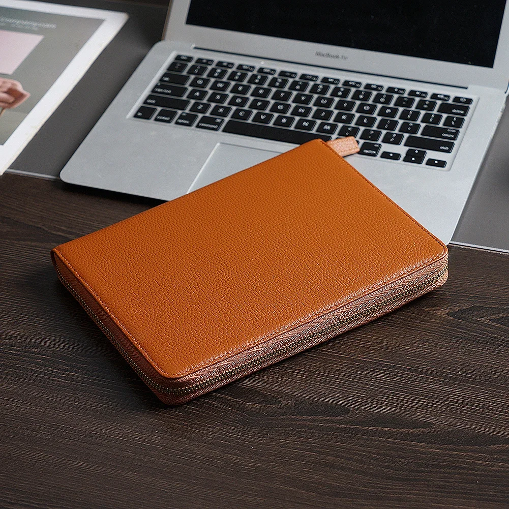 Moterm Genuine Pebbled Grain Leather A5 Zip Cover with Top Pocket Cowhide Planner Zipper Notebook Organizer Agenda Journal Diary 5