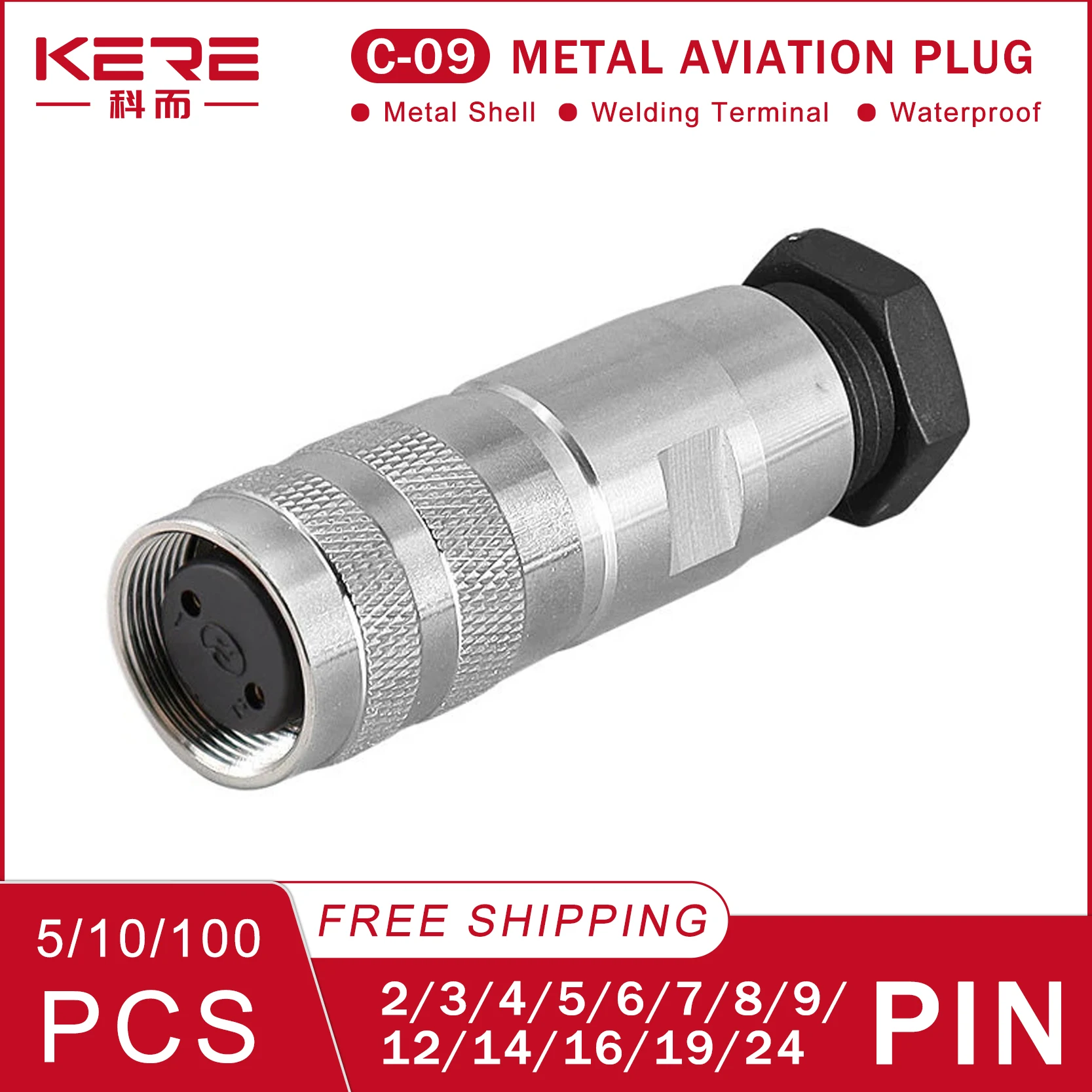 

KERE M16-C09-2/3/4/5/6/7/8/12/14/16/19/24P Aviation Car Shielding Waterproof Female Plug Socket Precision Connector 5/10/100PCS