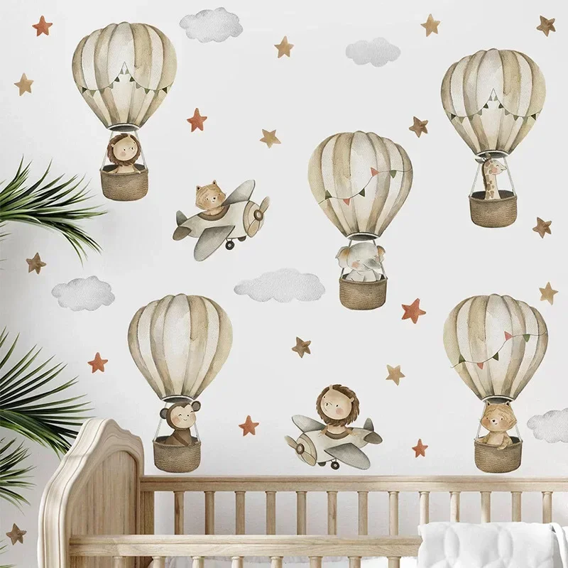Nordic Cartoon Animals Elephant Giraffe Hot Air Balloon wall stickers luminous wall stickers vinyl decal stickers children room decoration for Kids Boys Girls Baby Room Decoration Children Wallpaper