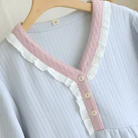 Autumn and Winter New Women's Long Skirt Thickened Thermal Nightdress 100% Cotton Cotton Clip Long Sleeve Home Dress sleepwear - Image 4