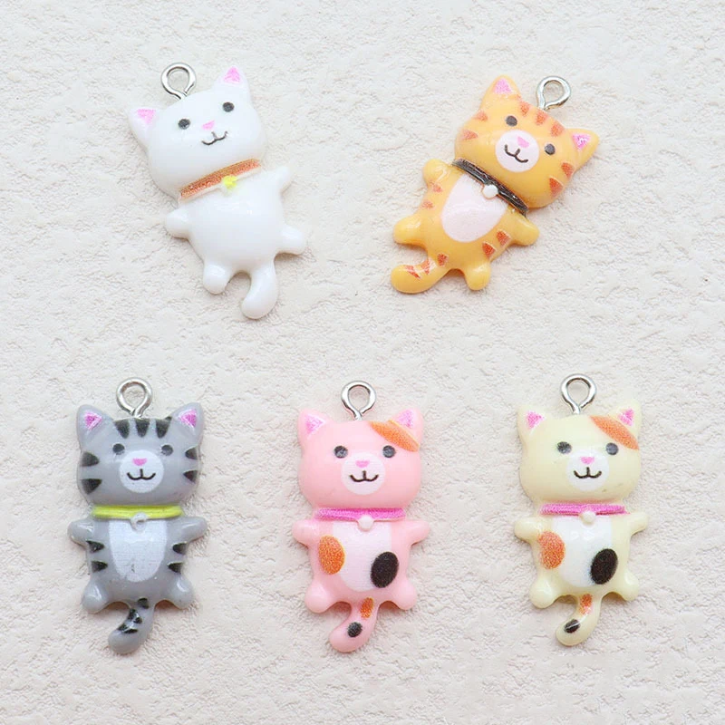 

20Pcs Cute Cat Earrings Resin Charms Flatback Animal Pendants for Jewelry Making DIY Keychain Necklace Crafts Accessories