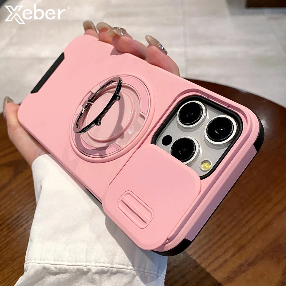 Magnetic Dual Protector Armor Phone Case with Rotating Stand & Slide Camera Shield
