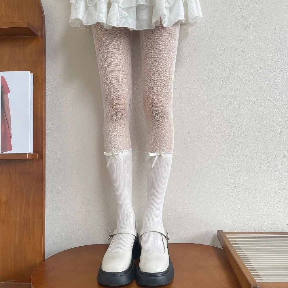 달콤한 탄성 있는 투피스 스타일 팬티스타킹 통기성 있는 스트링 심지 하트 레이스 스타킹 레깅스 얇은 망사 스타킹 파티용