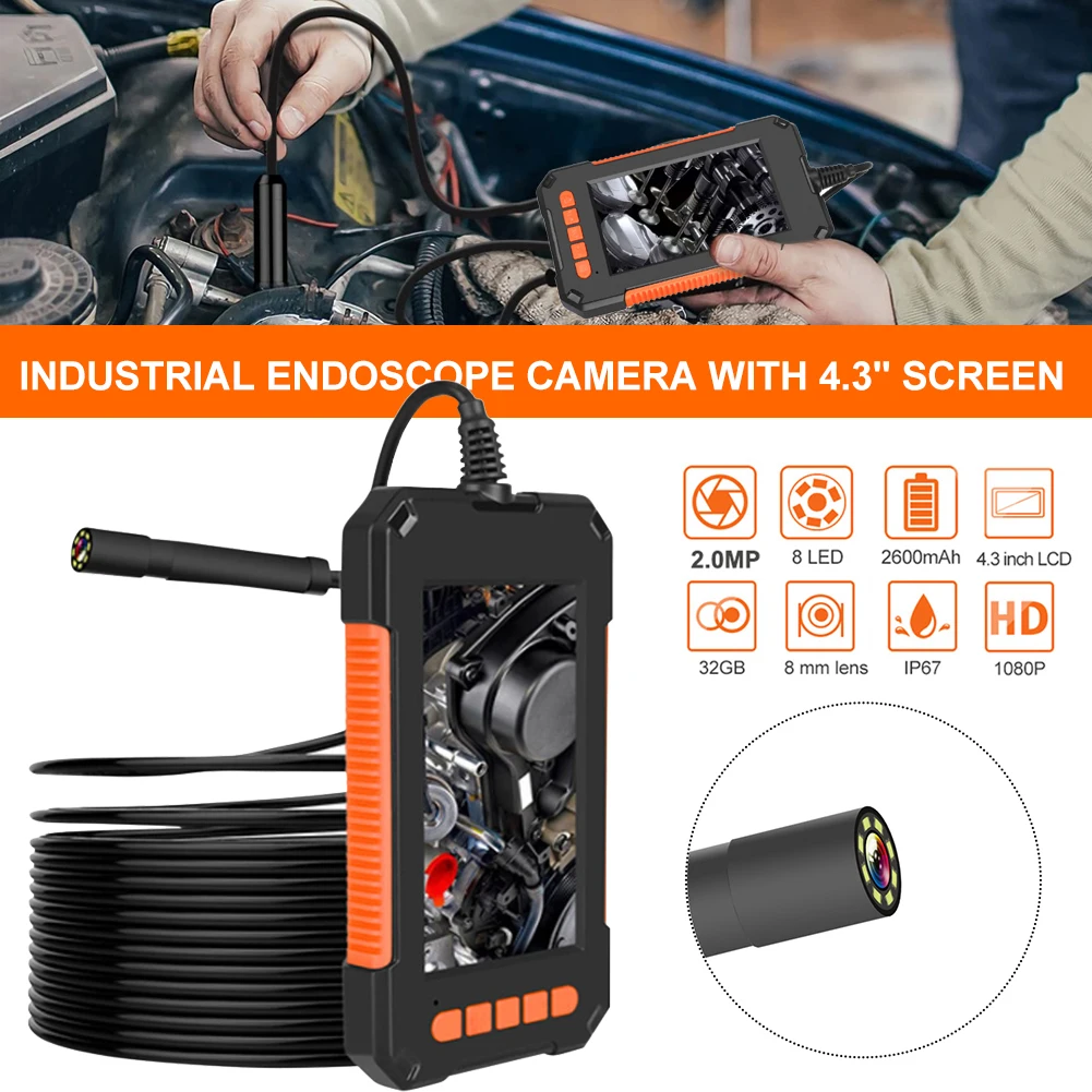 

hot sale 4.3 Inch LCD Screen Industrial Endoscope Camera HD 1080P 2/5 Meter IP67 Waterproof Car Pipe Sewer Inspection Borescope