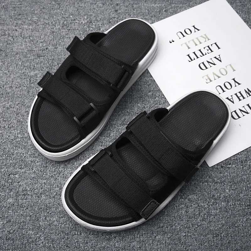 Summer Outdoor Men Slippers Fashion Hook&Loop Canvas Casual Couple Shoes Slip-on Beach Slippers Sandals Women Shoes Flip Flops