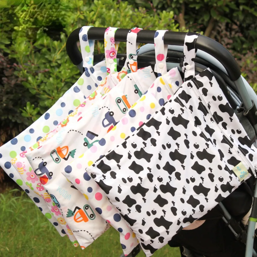 

30*40cm Baby Diaper Bag Cartoon Print Wet Dry Nappy Zipper Handbag Stroller Carry Pack Travel Outdoor Wet Diaper Storage Bags