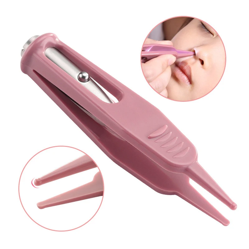 Nasal Tweezer Baby Dig Booger Clip Infants Clean Ear Nose Navel Safety Tweezers With LED Light