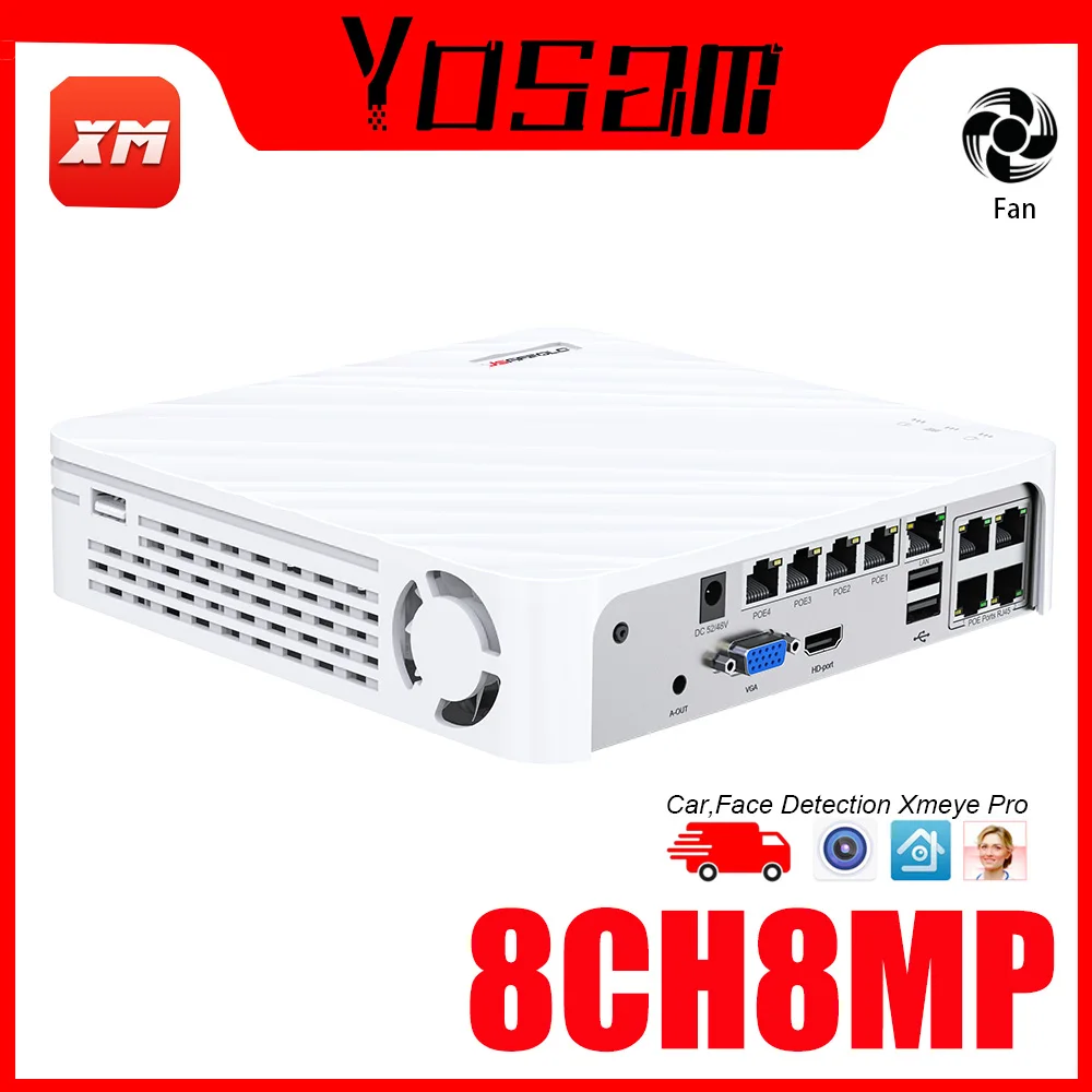 

4K 8CH POE NVR 8MP POE Network Video Recorder Supports up to 8 x 8MP/4K IP Cameras 8-Channel Power Over Ethernet Face Human Car