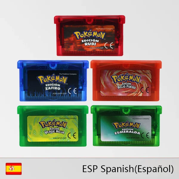 Cartucho de juegos GBA, tarjeta de consola de videojuegos de 32 bits, Pokemon Esmeralda Zafiro Verde, Hoja Rubi Rojo Fuego, versión ESP para GBA/NDS