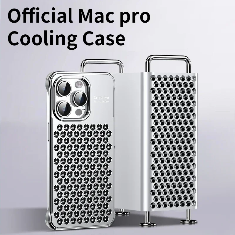 Full Aluminium Alloy Metal Case For iPhone 15 14 Pro Max Hollow Heat Dissipation Shockproof Rugged Cover Fall Airbag Protection