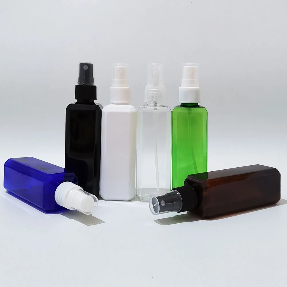 

50X100ml Square Empty Cosmetic Bottles Mist Sprayer Multicolour Plastic Bottles 100cc Fine Mist Spray Perfume Container