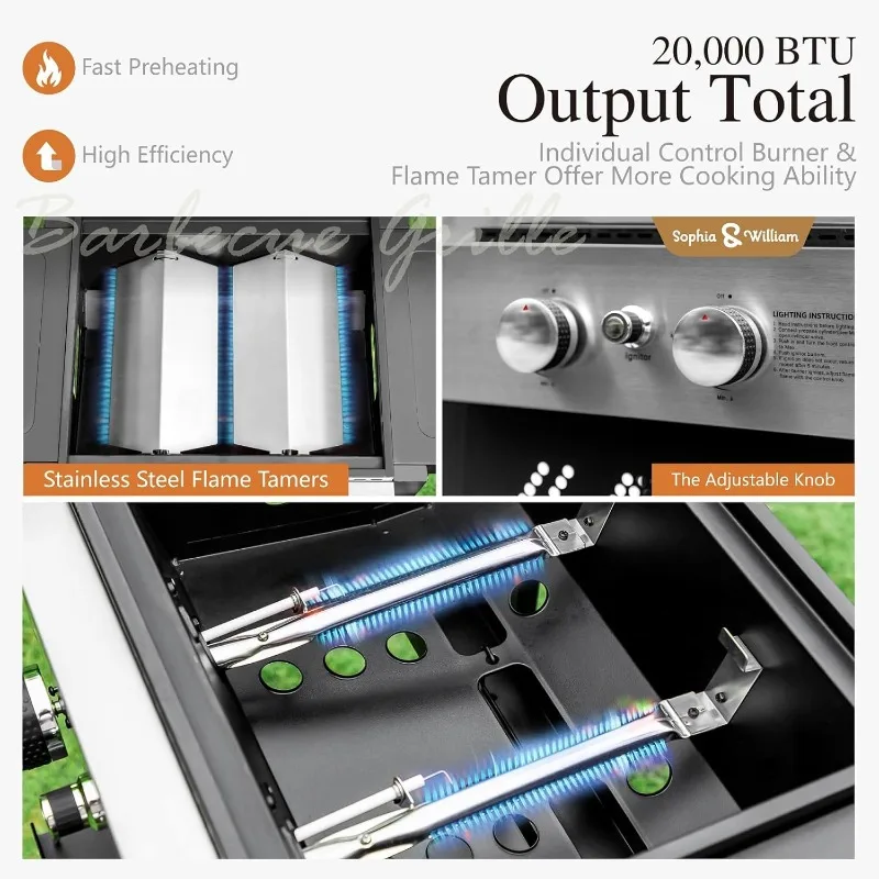 Sophia & William 2-Burner Gas BBQ Grill With Flat Top 3