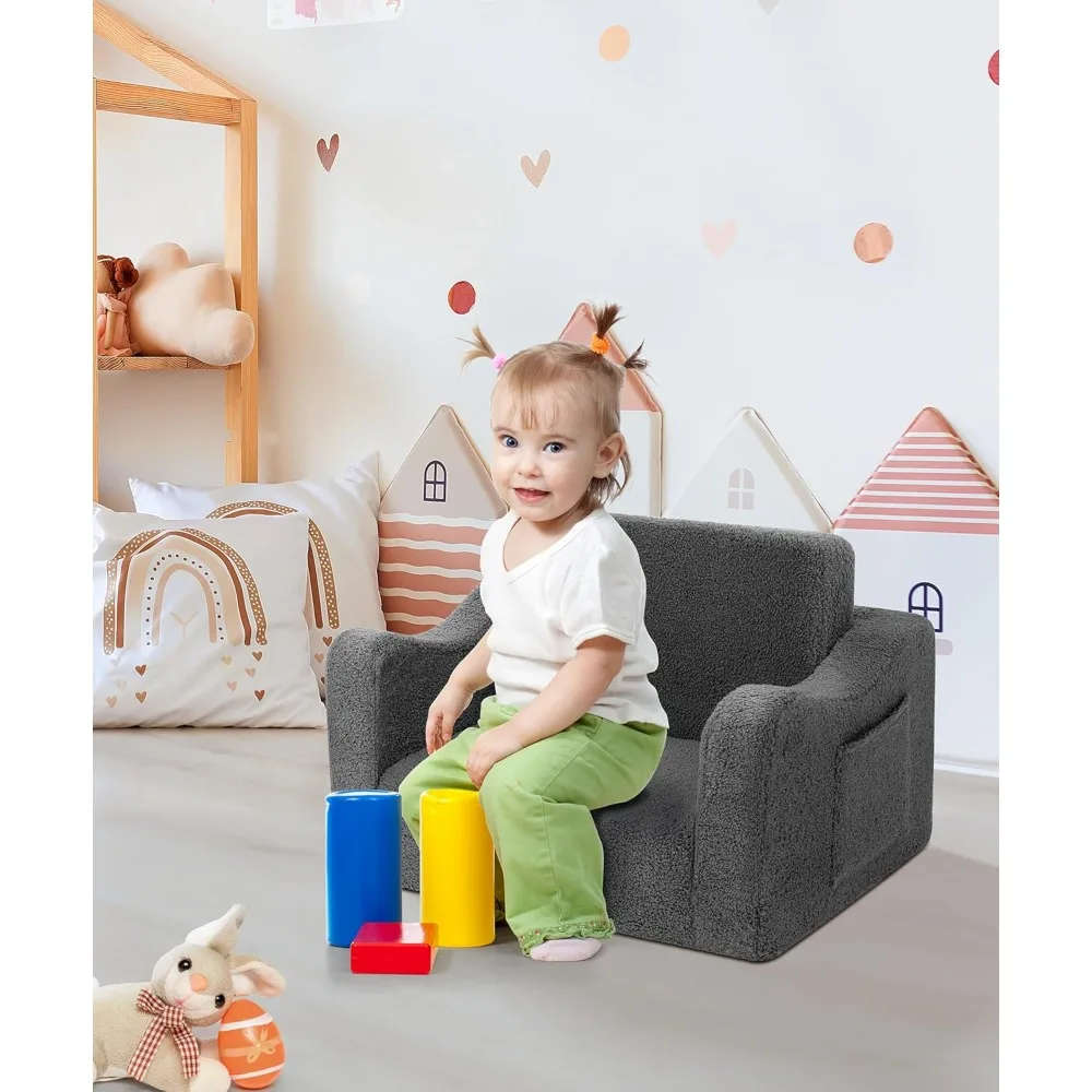 Toddler Couch, 2-in-1 Fold Out Toddler Sofa, Convertible Kids Couch to Lounger, Comfy Kids Sofa Chair for Toddlers 2