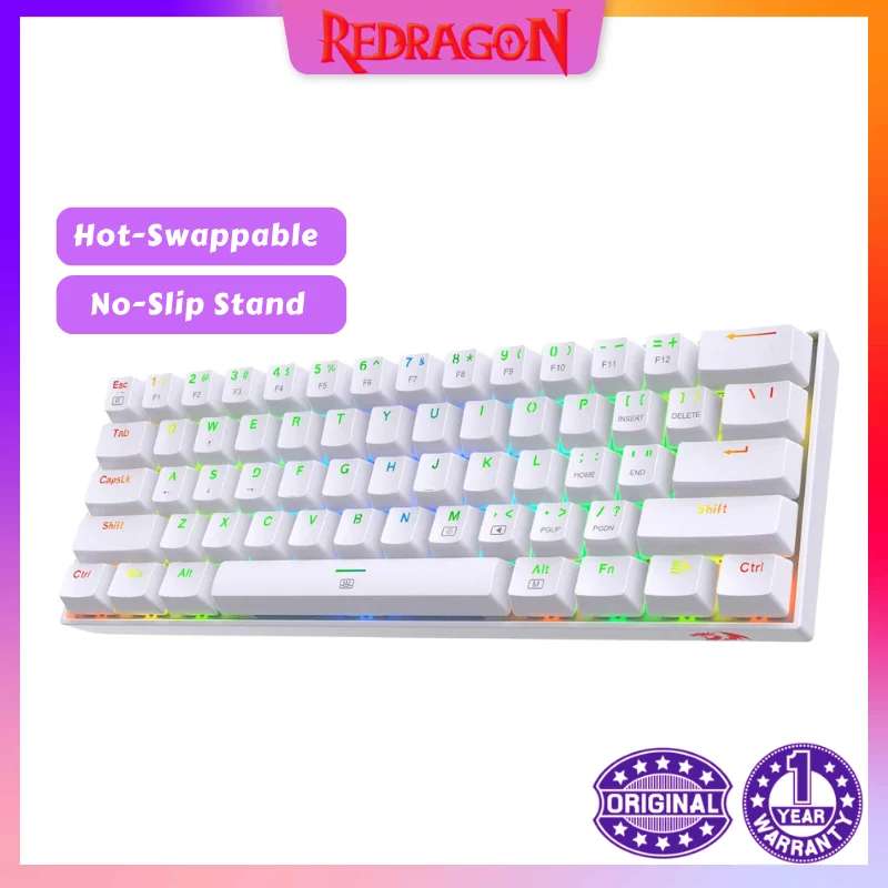 

Redragon K630 Dragonborn Hot Swappable 60% Wired Vibrant RGB LED USB Gaming 61 Keys Compact Mechanical Keyboard