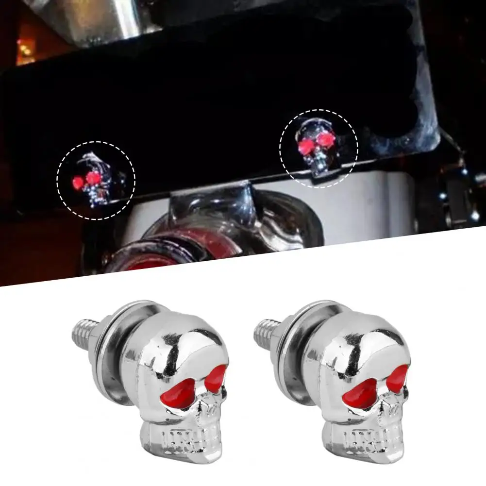 

2Pcs Skull Bolt 3D Design Electroplating Decoration Accessory Motorcycle Skull Licenses Plate Frame Bolts Screw for Automobile